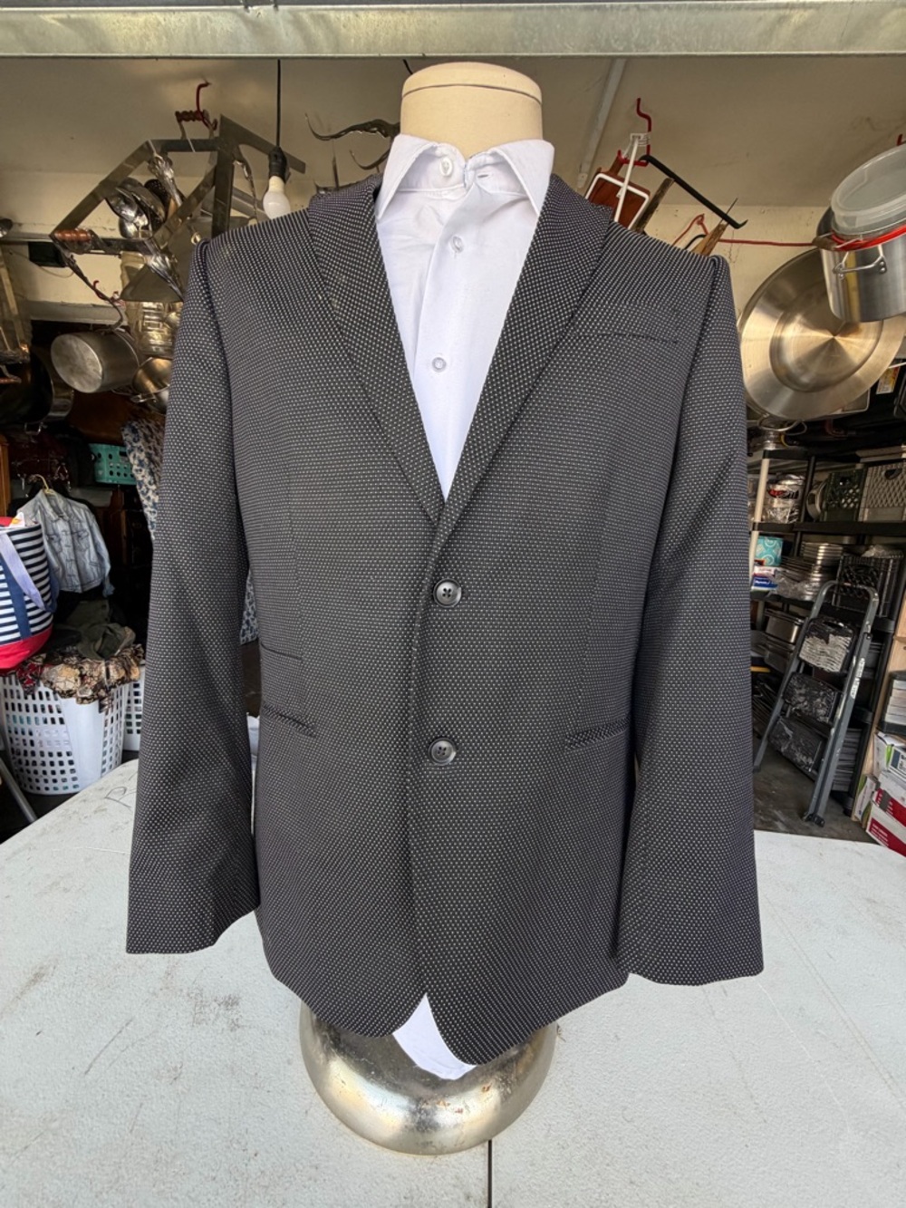 Mens Black Textured Two-Button Blazer